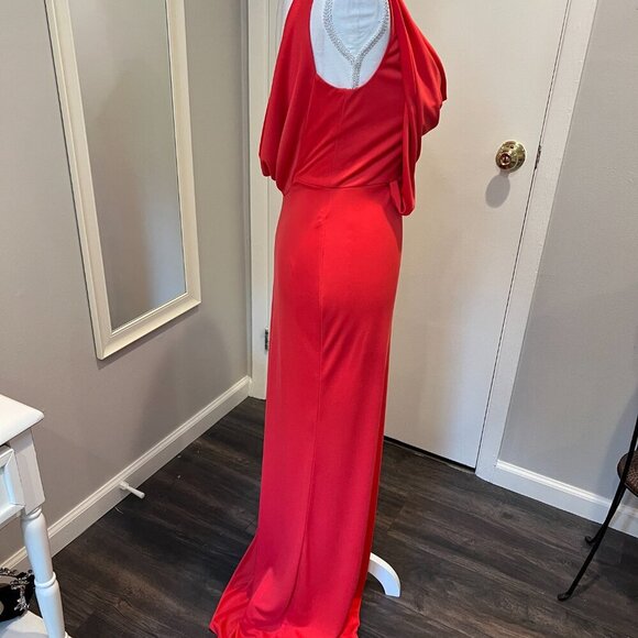 BGBGMaxAzria "Lena" Orange/Red Draped front, Cowl Open Back Gown, Size Small - Picture 9 of 16